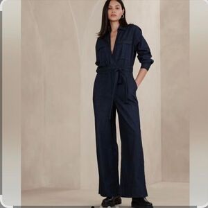 Banana Republic Size 0P Petite 100% Cotton Blue Denim Jean Jumpsuit